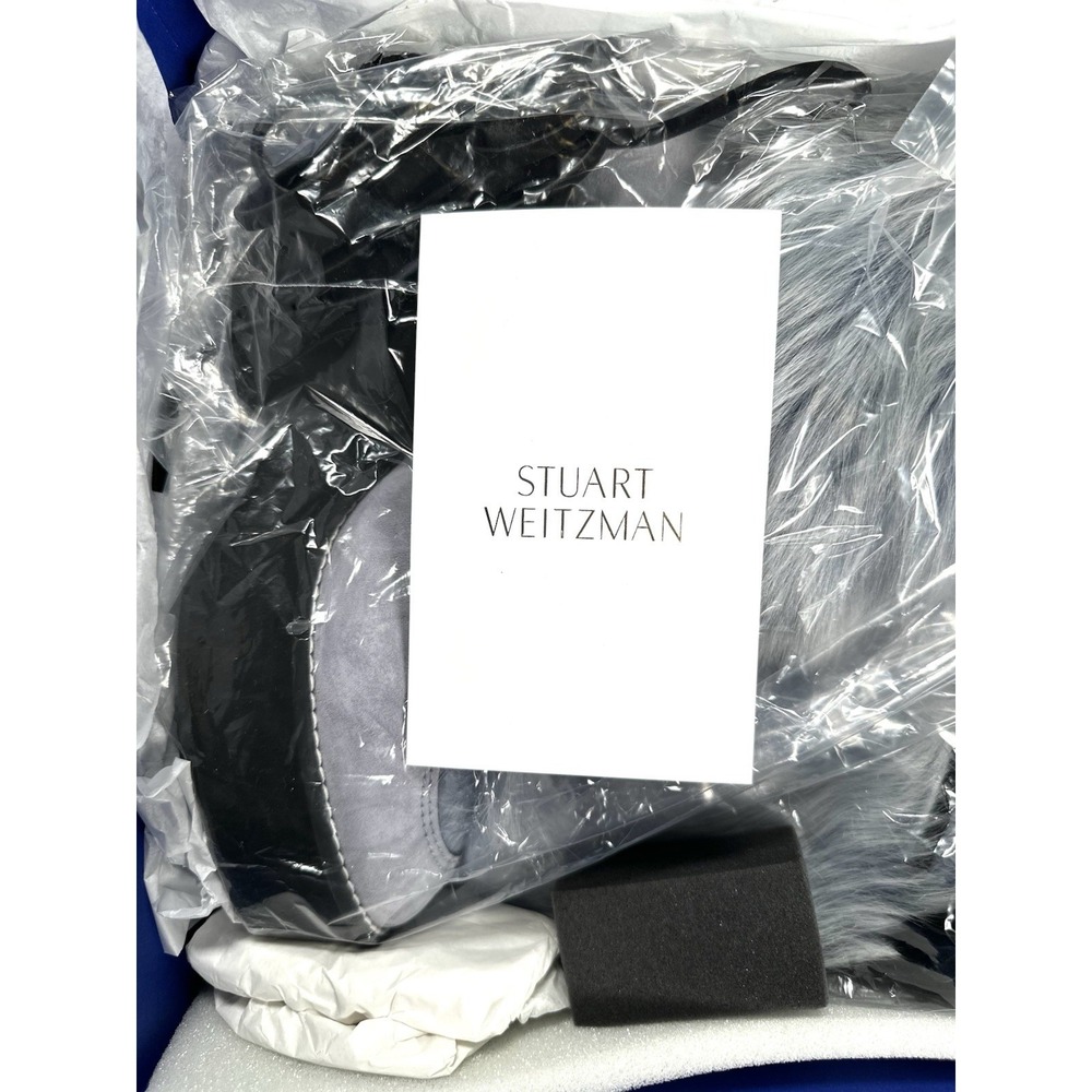 Stuart Weitzman Nikita Fur Wedge Boots 8.5 Blue Leather Suede Shearling Lace Up - Picture 8 of 12